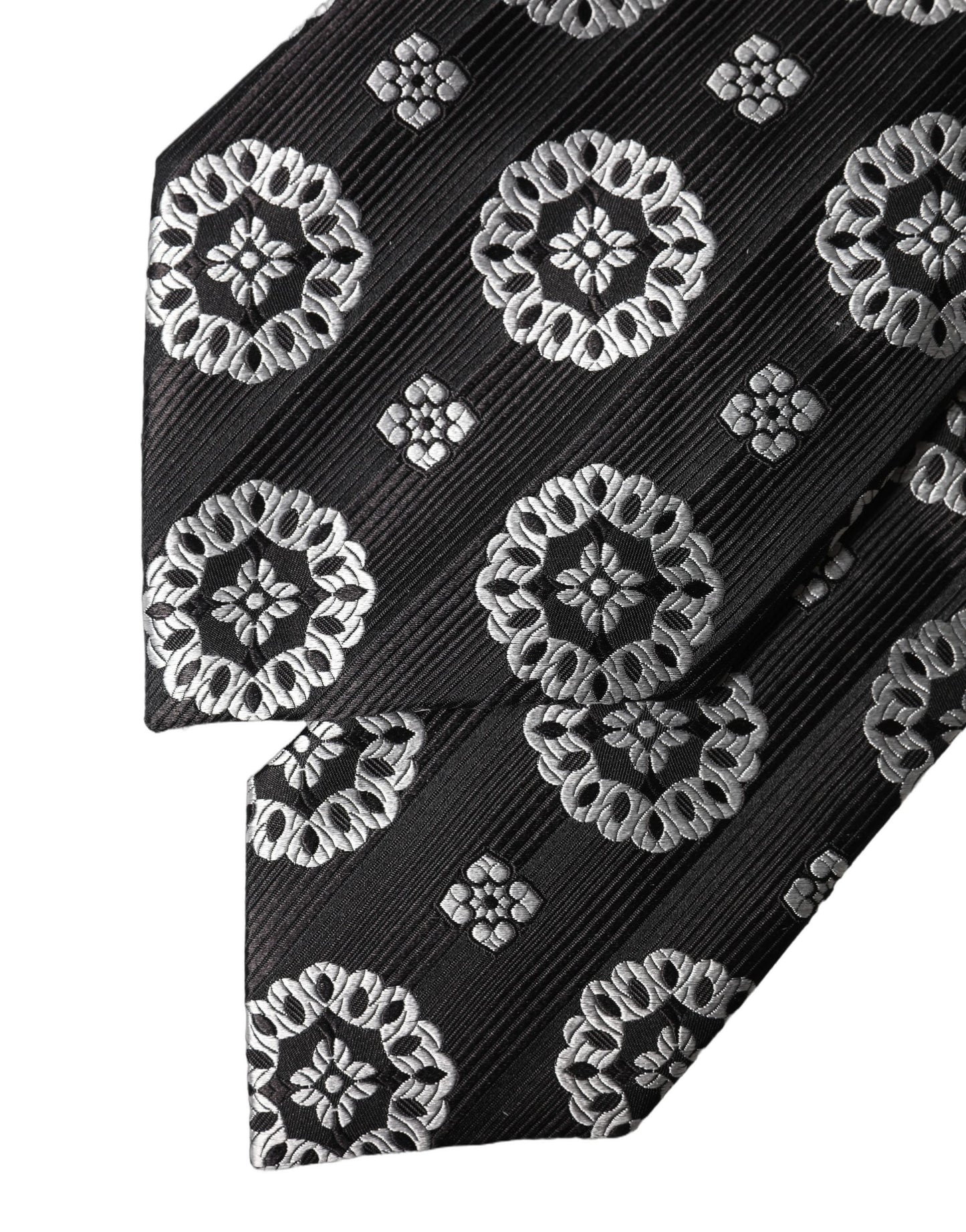 Dolce & Gabbana Black White Floral Silk Adjustable Necktie Tie