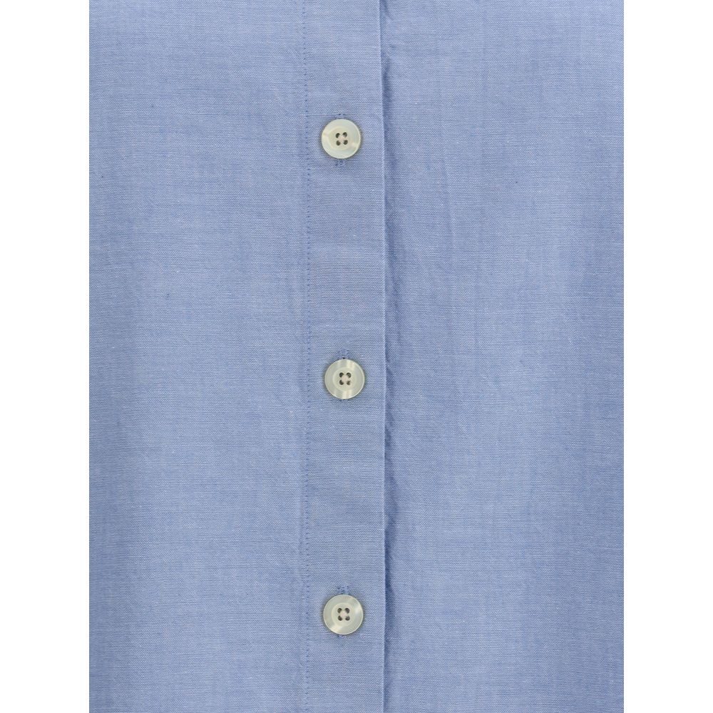Deperlu Blue Cotton Shirt - Elegant Oversized Comfort