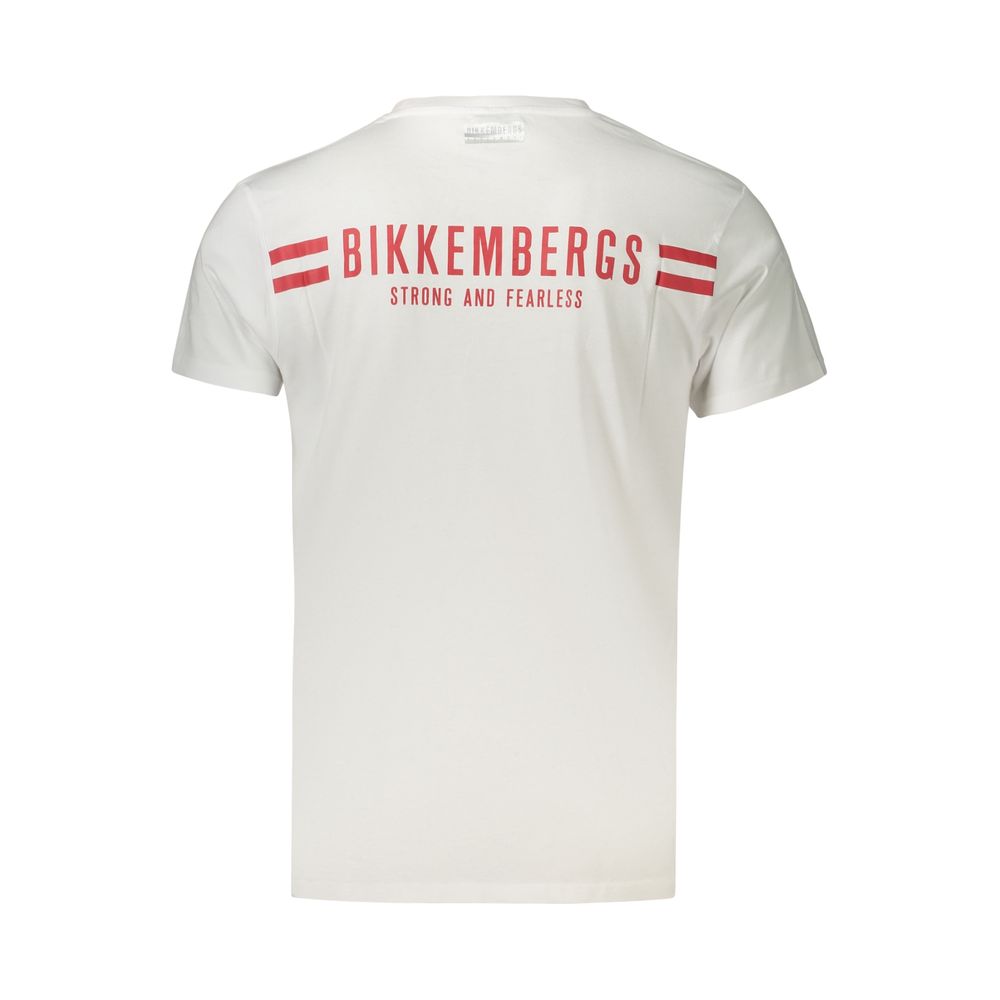 Bikkembergs White Cotton Short-Sleeve T-Shirt with Vertical Stripes and Logo Print