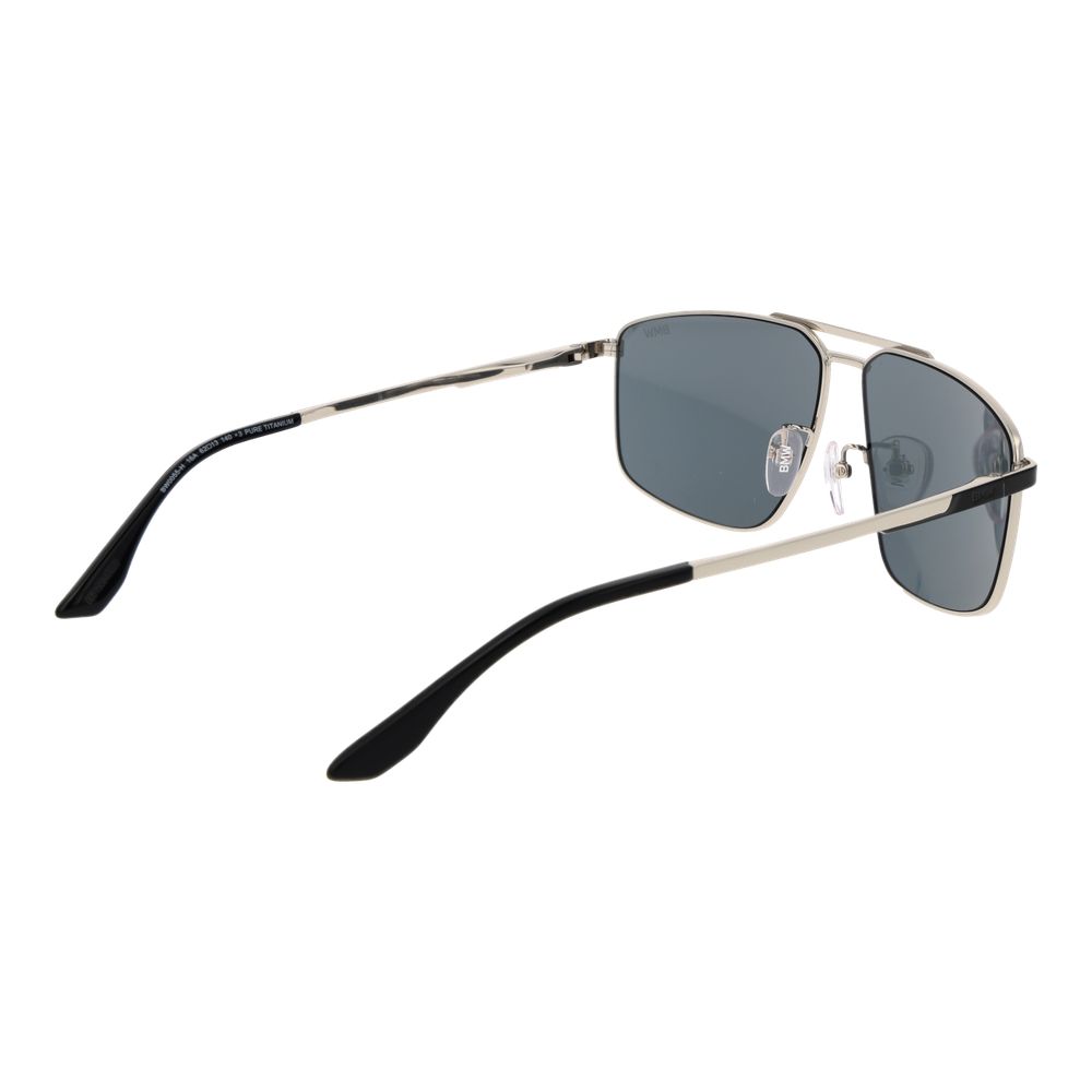 BMW Silver Titanium Sunglasses – Stylish Rectangle Frame, Grey Lenses