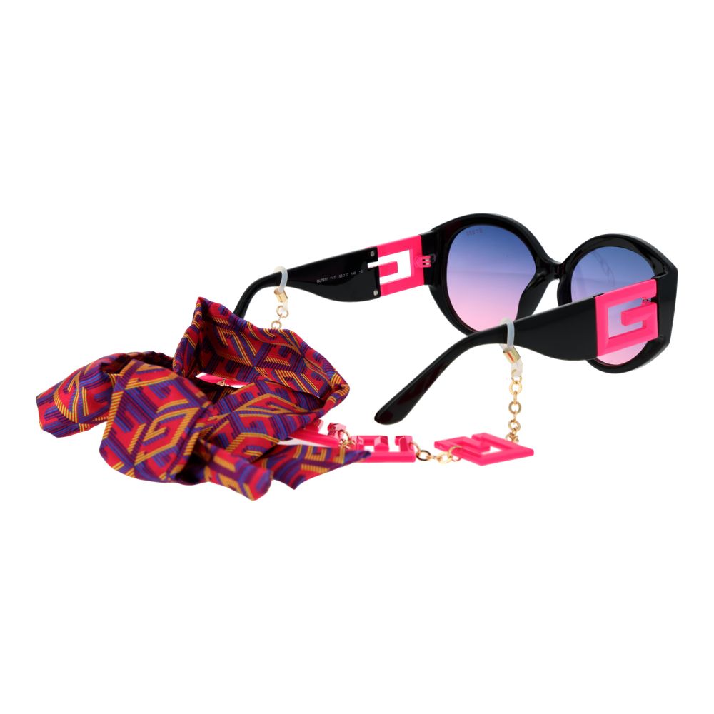 Guess Women’s Sunglasses – Black Round Frame, Blue Gradient Lenses