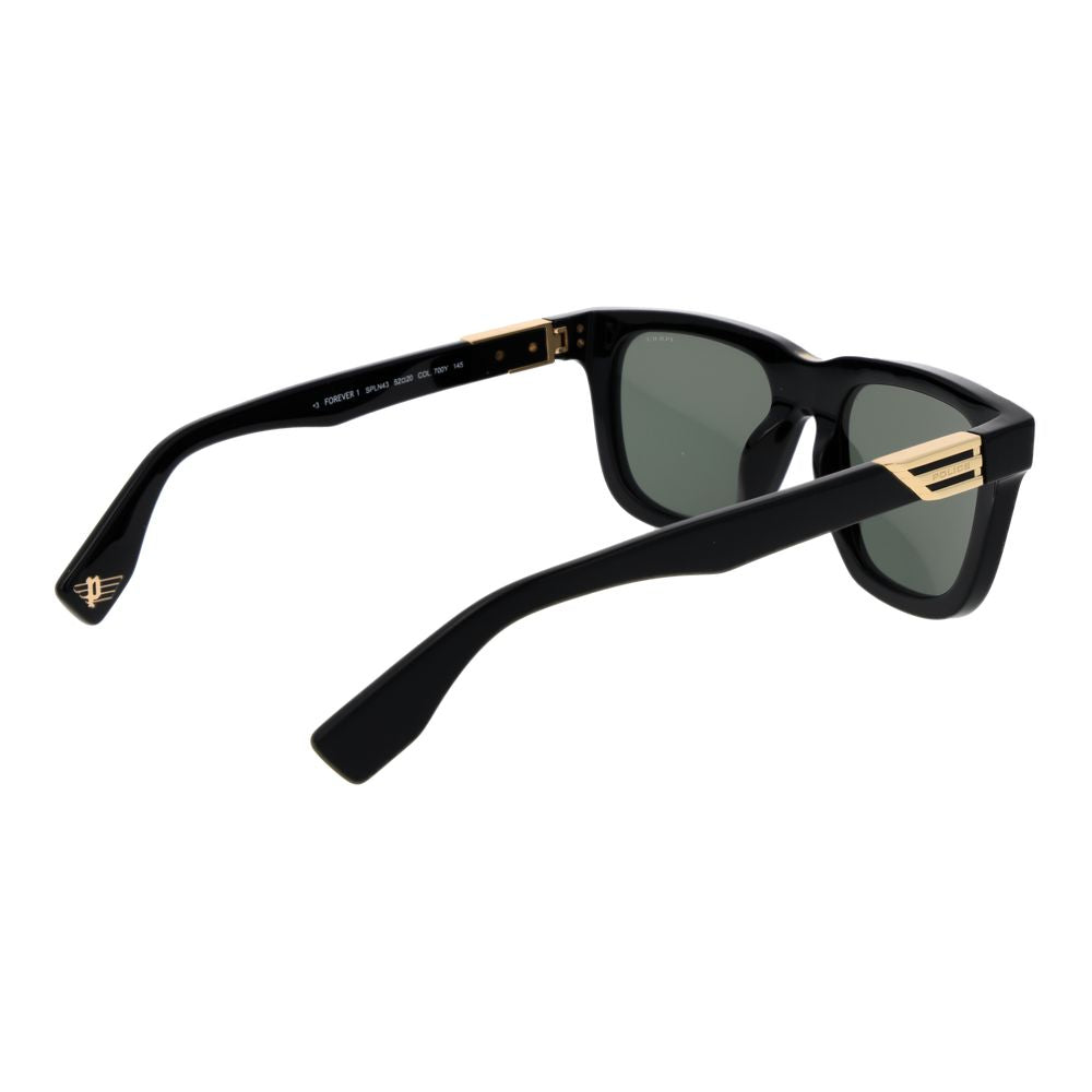 Police Men’s Sunglasses – Black Rectangle Frame, Green Lenses