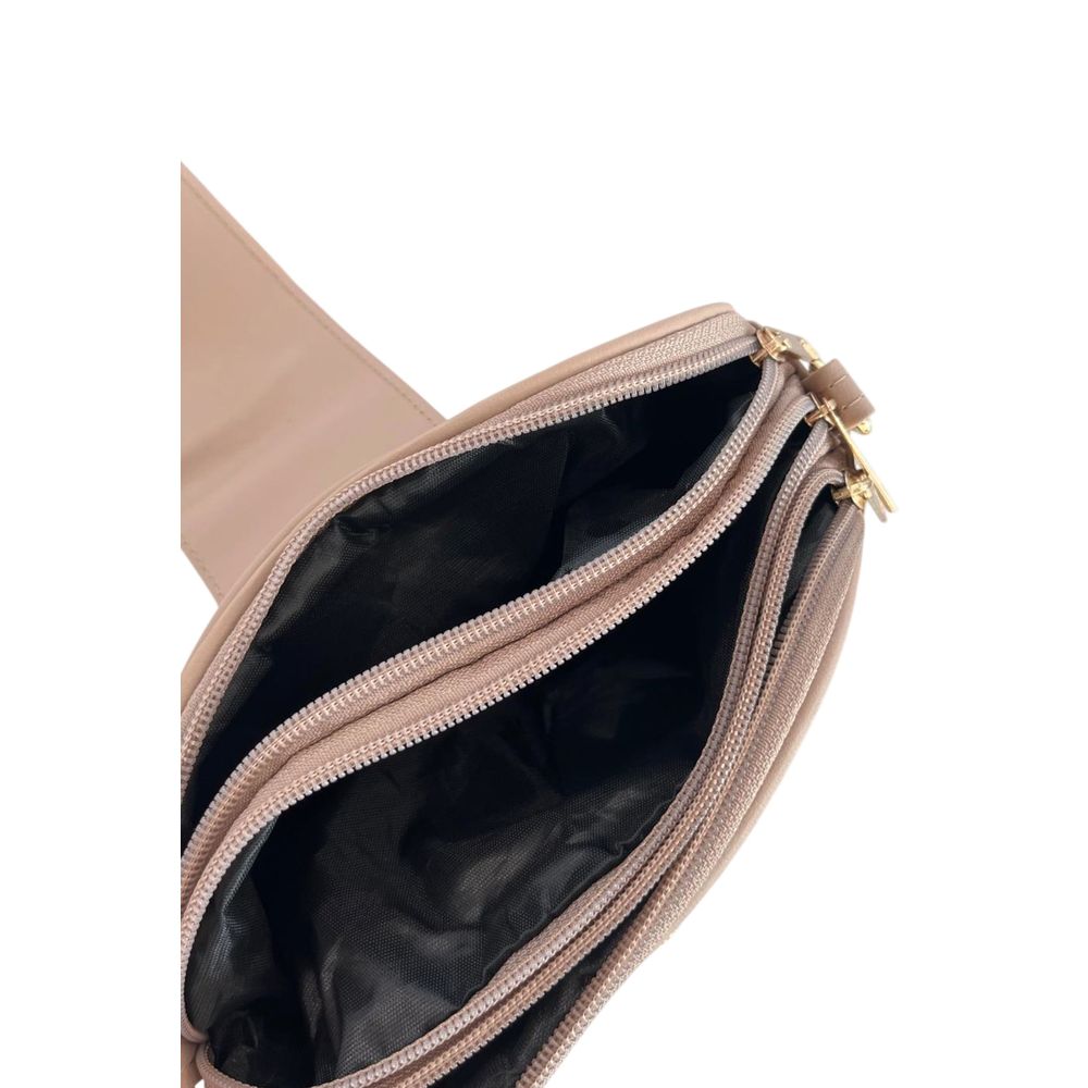 Baldinini Trend Beige Faux Leather Chevron Crossbody Bag