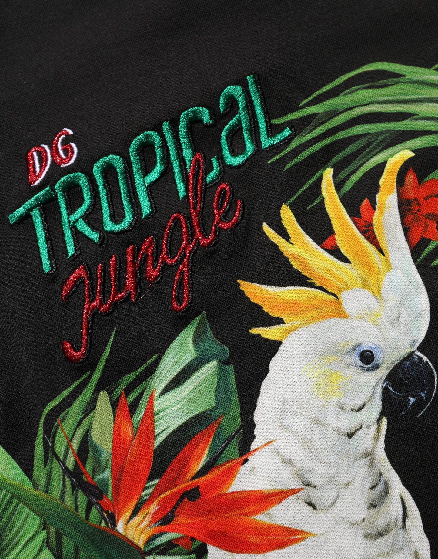 Dolce & Gabbana Black Tropical Jungle Print Cotton Round Neck T-Shirt