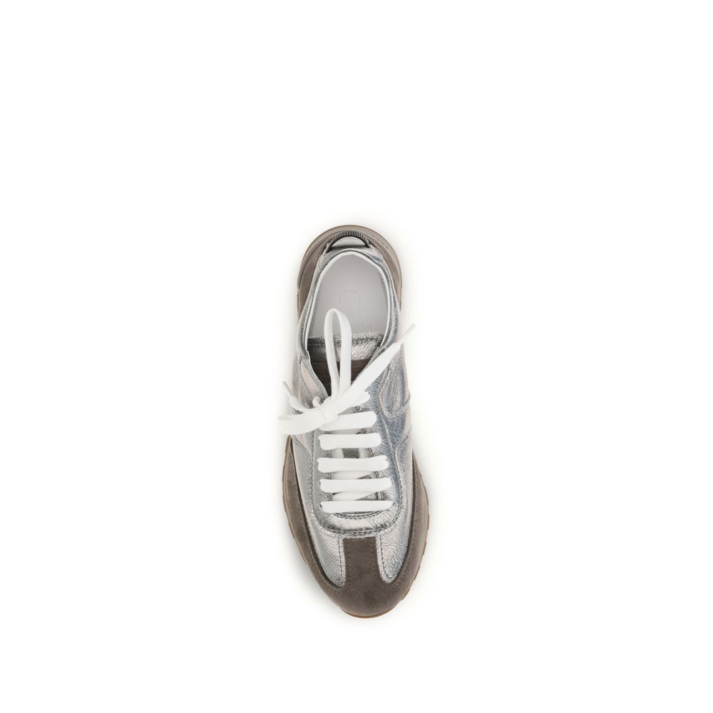 Brunello Cucinelli Silver & Grey Low-Top Sneakers