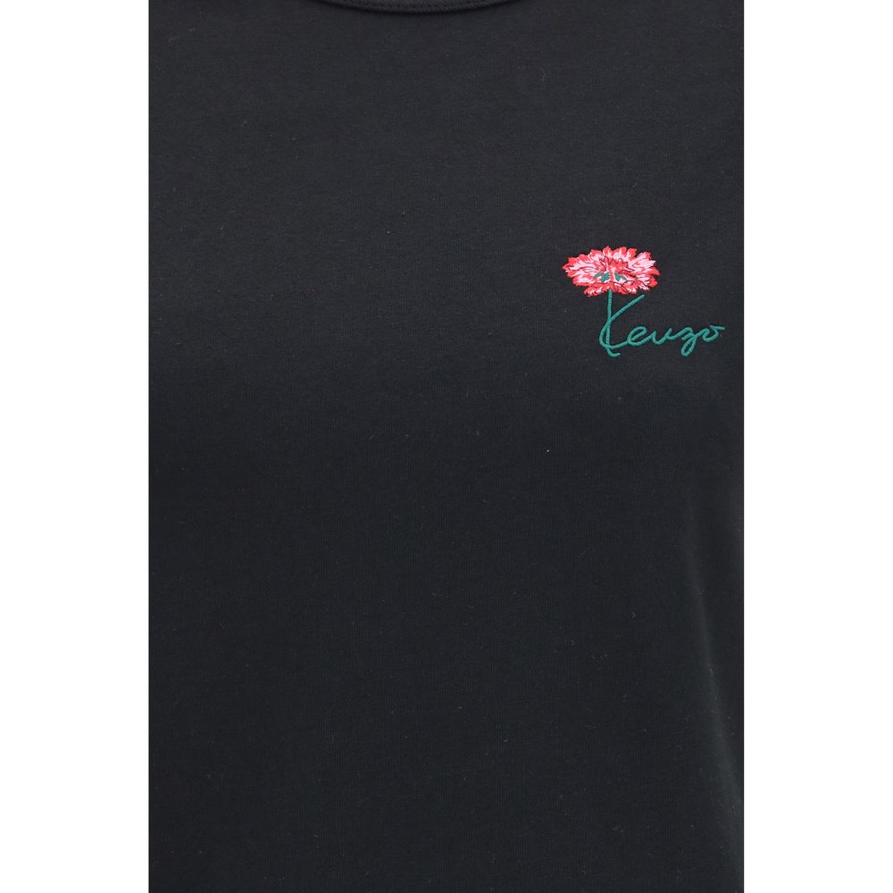 Kenzo Tulip Embroidered Black Cotton T-Shirt