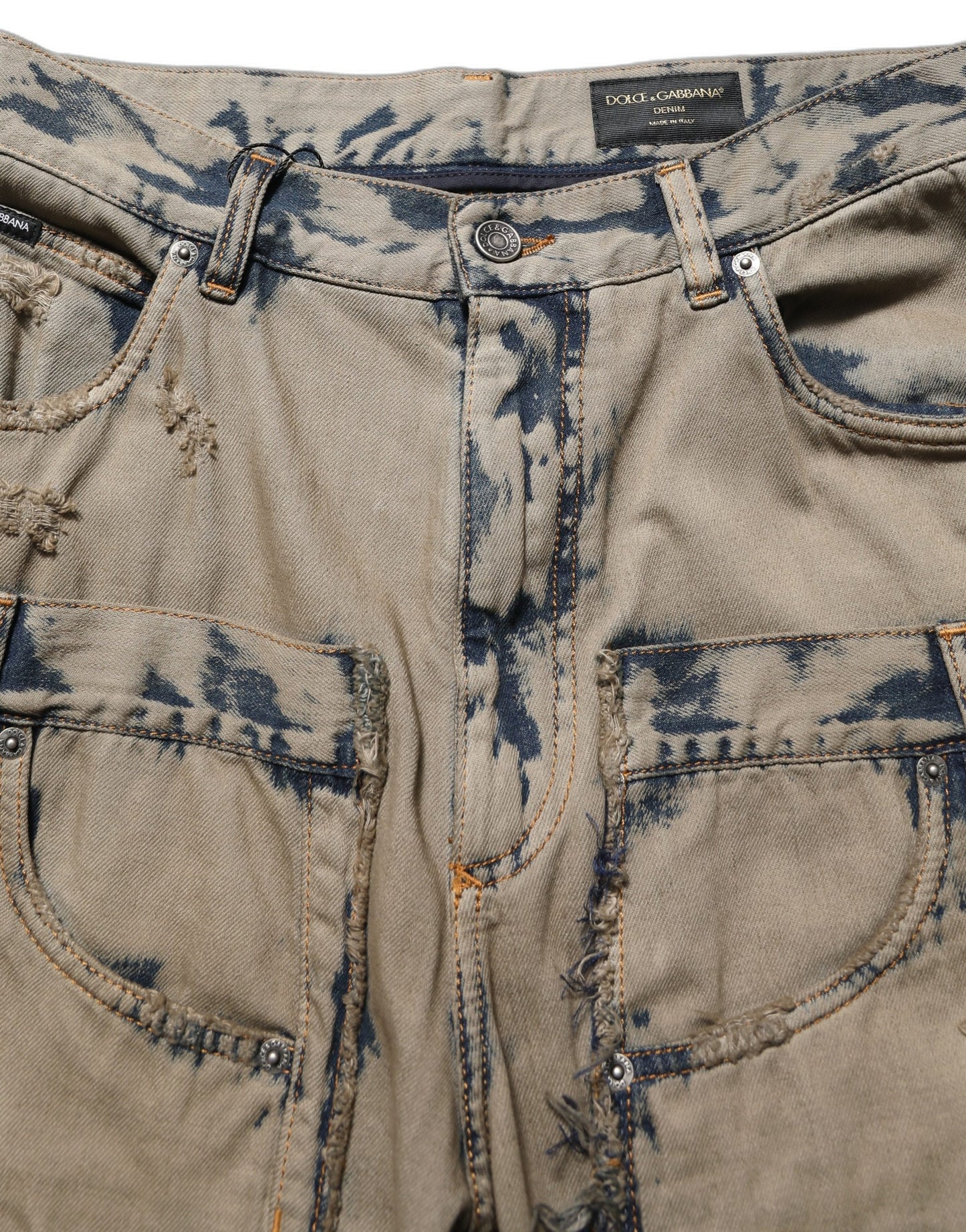 Dolce & Gabbana Beige Bleached Deconstructed Denim Jeans