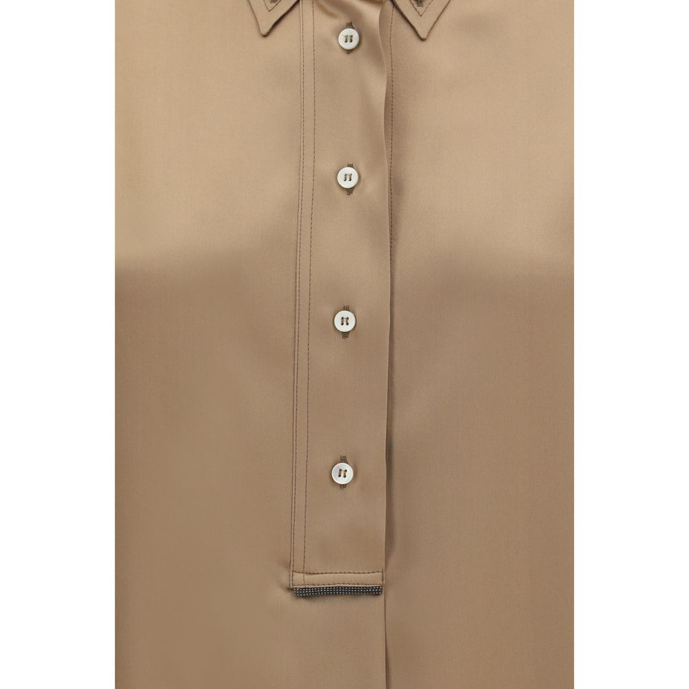 Brunello Cucinelli Beige Silk Short Sleeve Shirt