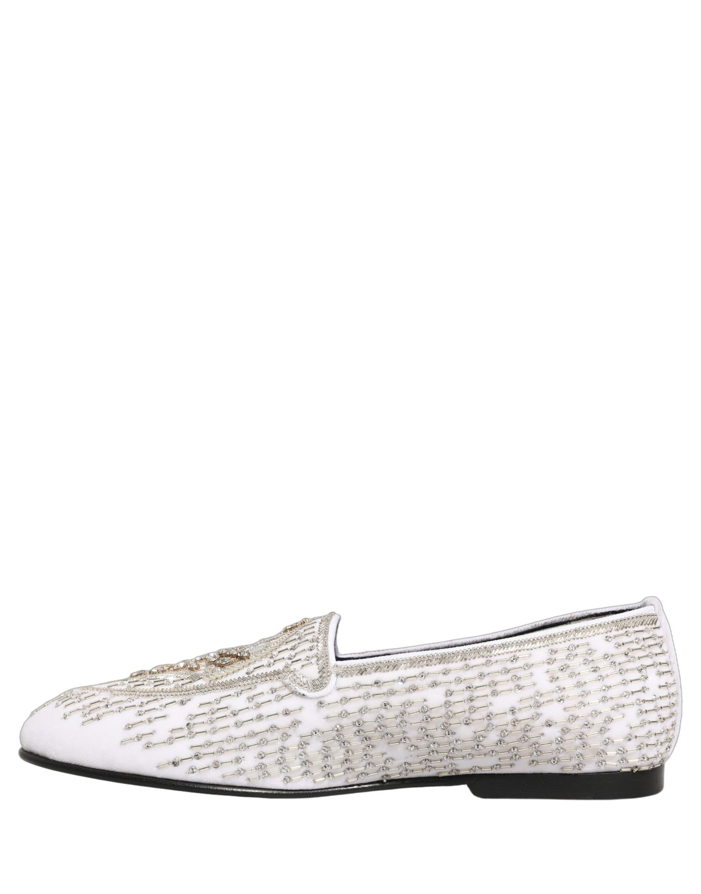 Dolce & Gabbana White Satin Embellished Dress Loafers