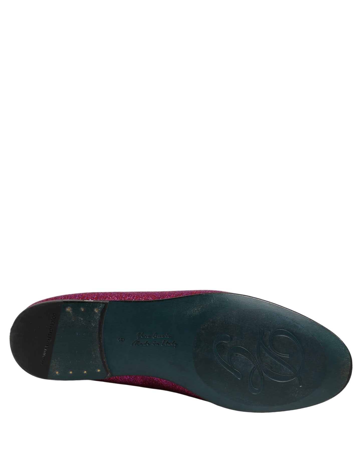Dolce & Gabbana Pink Glitter Lurex Logo Loafers Shoes
