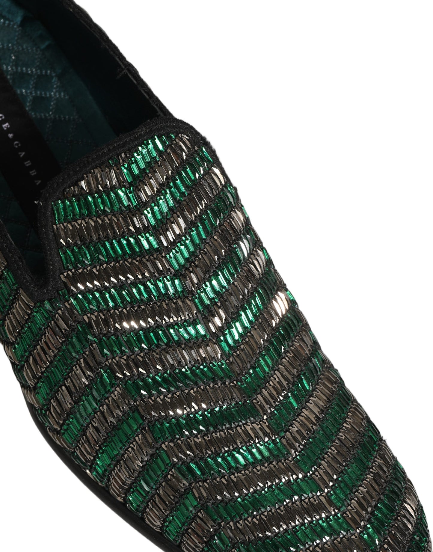 Dolce & Gabbana Silver Green Embellished Dress Loafers