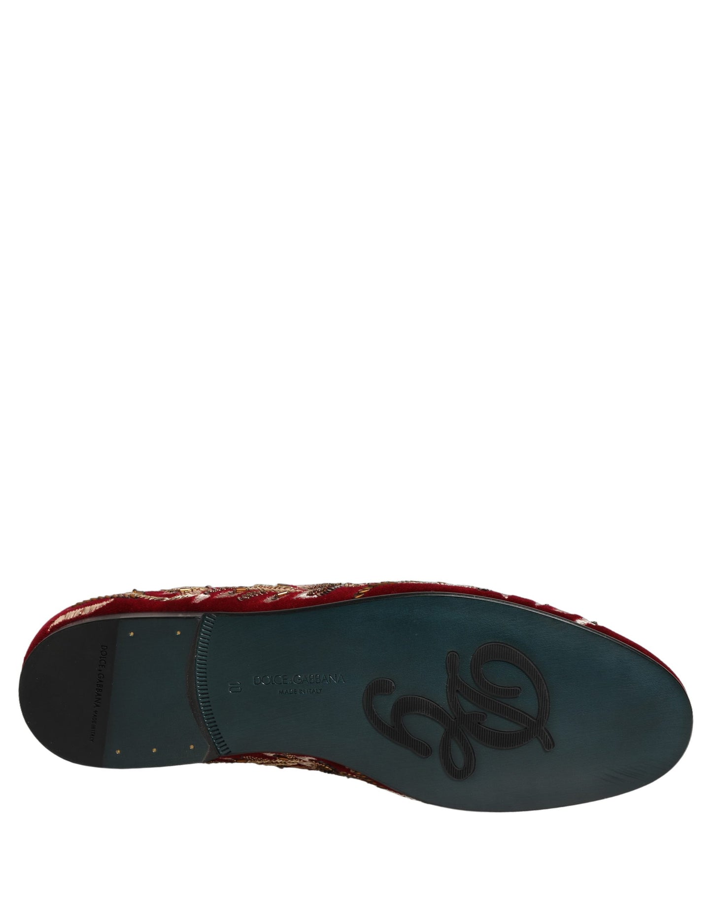 Dolce & Gabbana Red Velvet Floral Embroidery Loafers