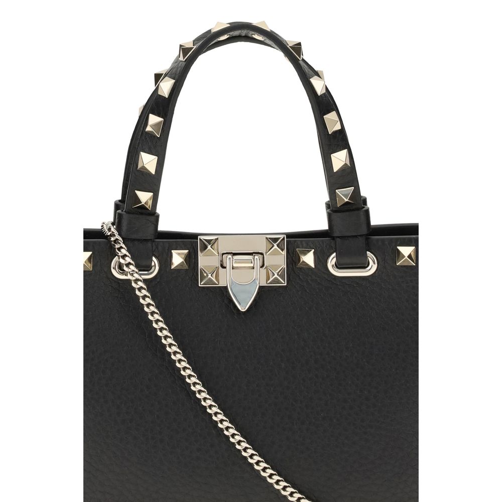 Valentino Garavani Black Mini Rockstud Pebble Leather Top Handle Bag