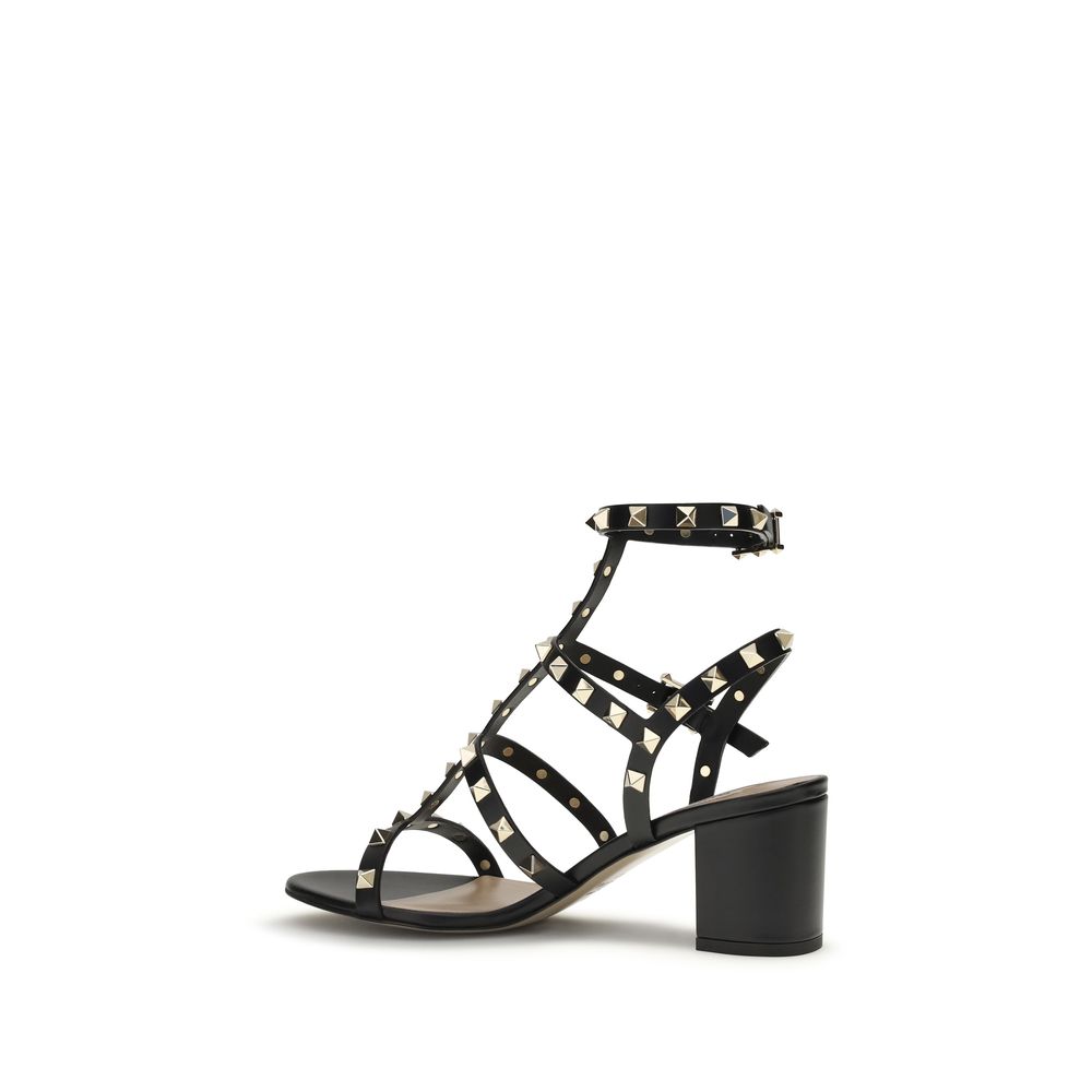 Valentino Garavani Rockstud Black Leather Caged T-Strap Sandals