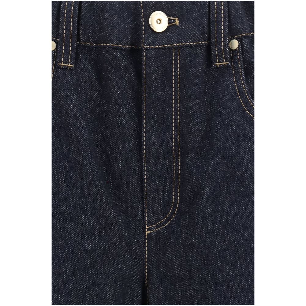 Brunello Cucinelli Blue Cotton Palazzo Denim Pants
