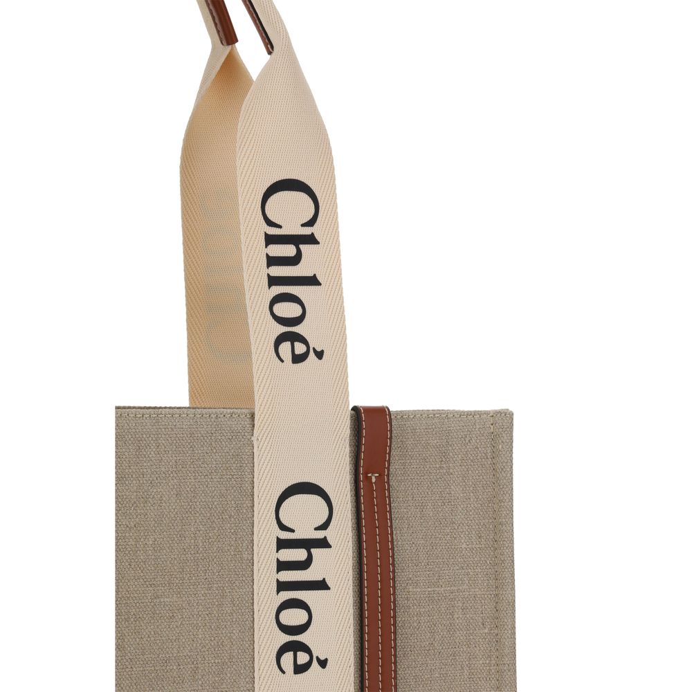 Chloé Beige Linen Woody Handbag