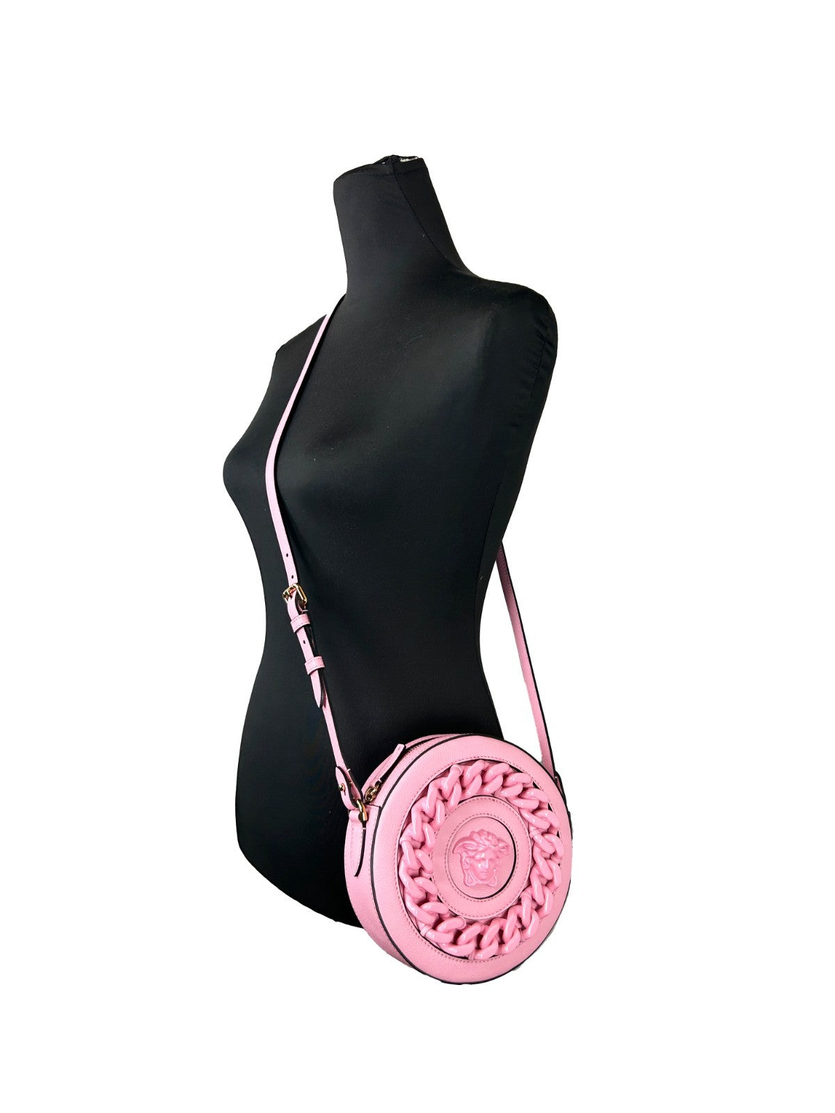Versace Round Disco Leather Camera Case Crossbody Bag in Baby Pink