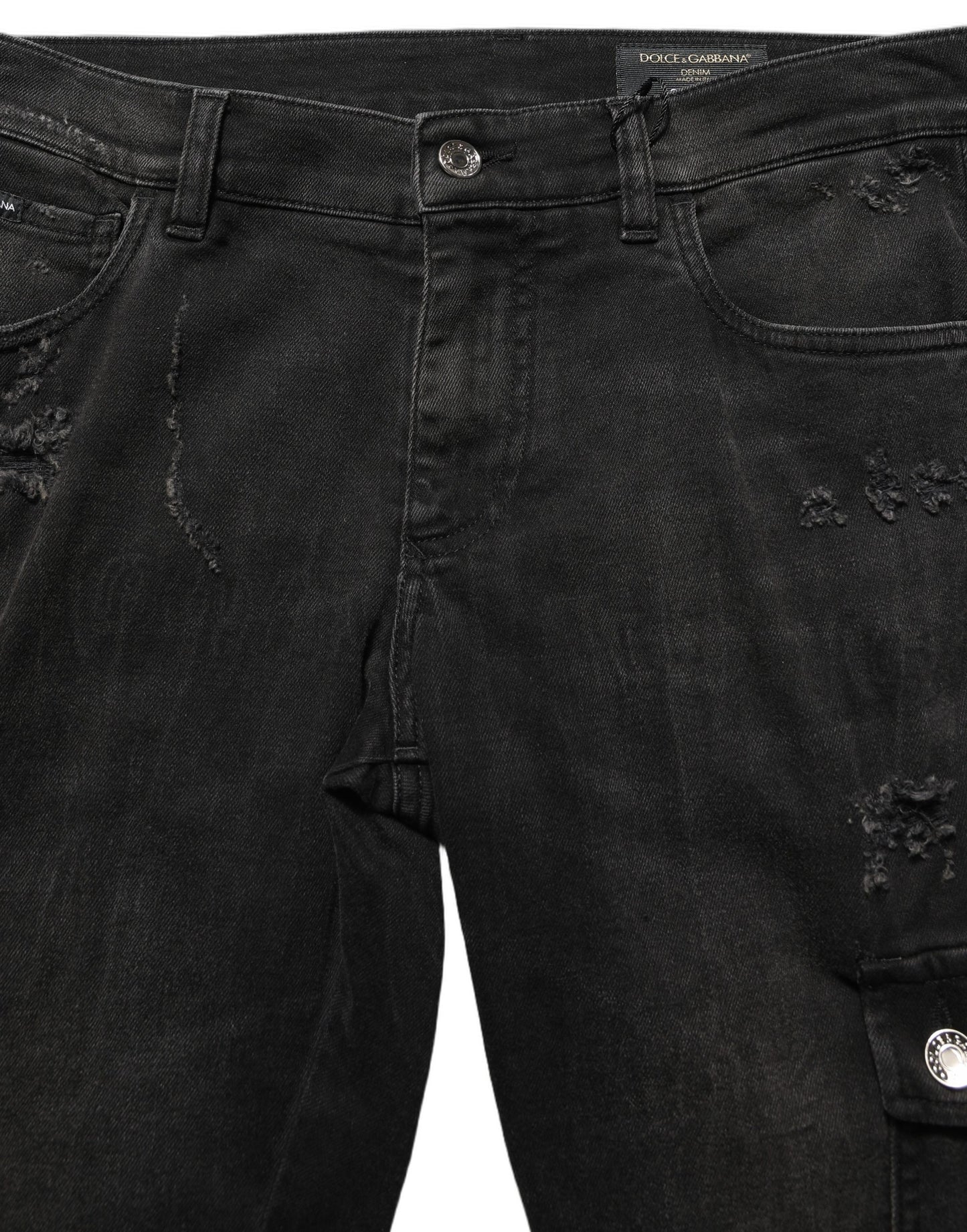 Dolce & Gabbana Black Distressed Cargo Cotton Men's Denim Jeans