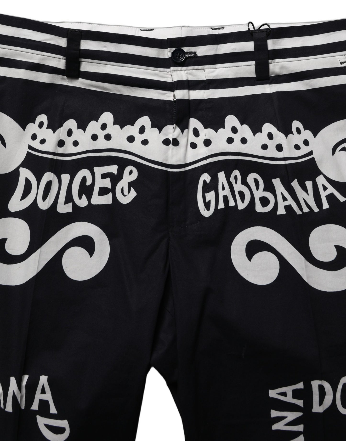 Dolce & Gabbana Black Cotton Poplin Marina Print Trouser Pants