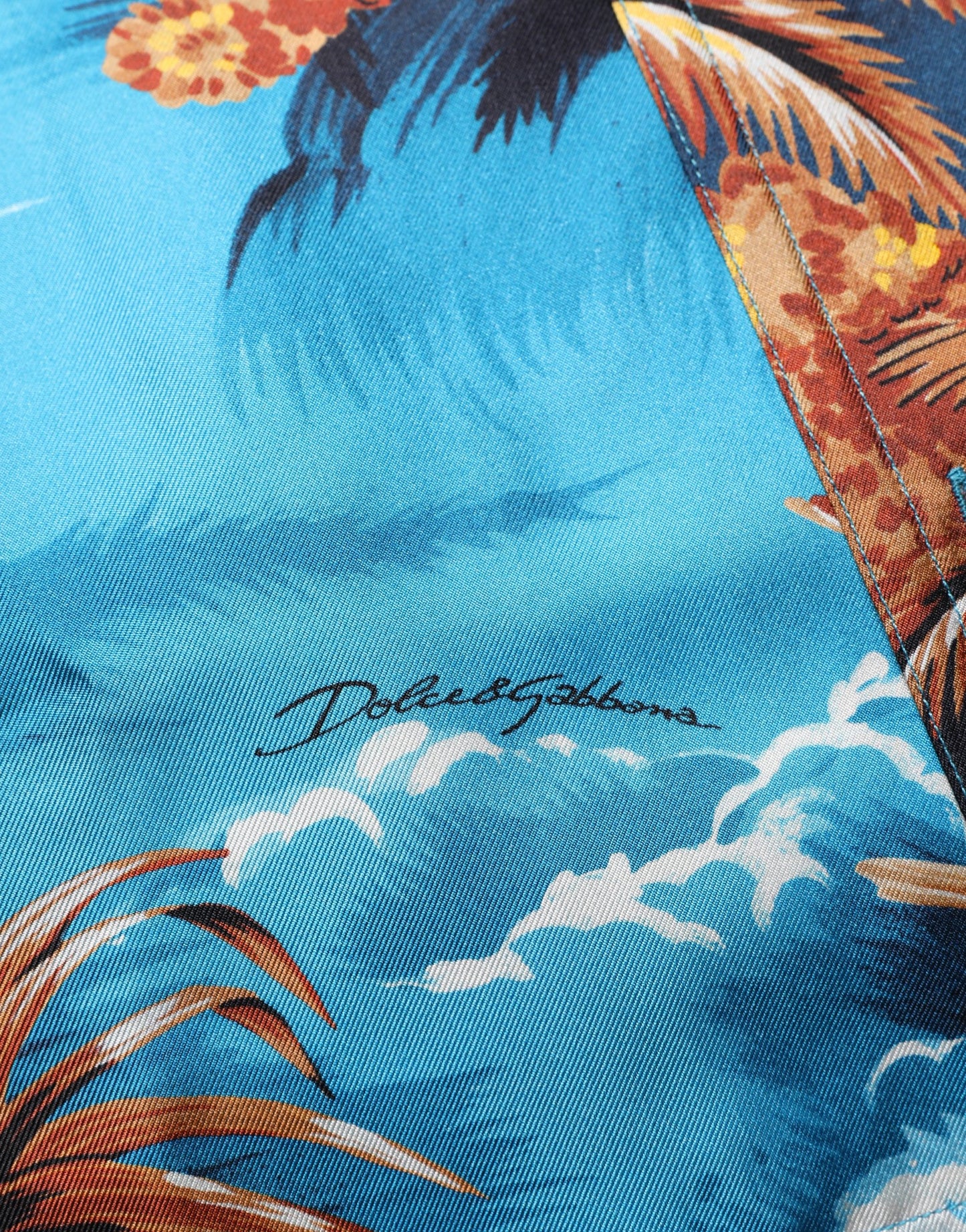 Dolce & Gabbana Blue Silk Twill Hawaiian Print Shirt