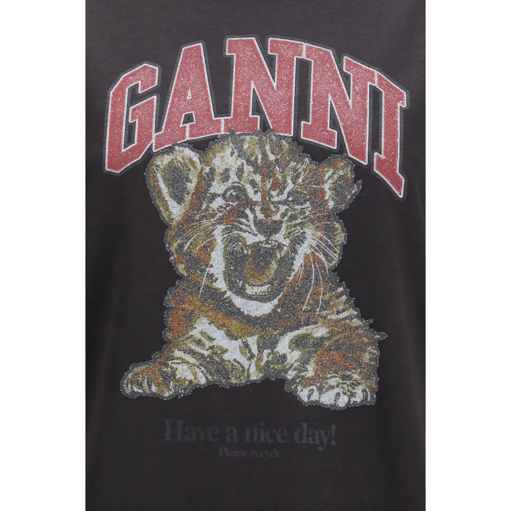 Ganni Black Cotton Baby Tiger T-Shirt