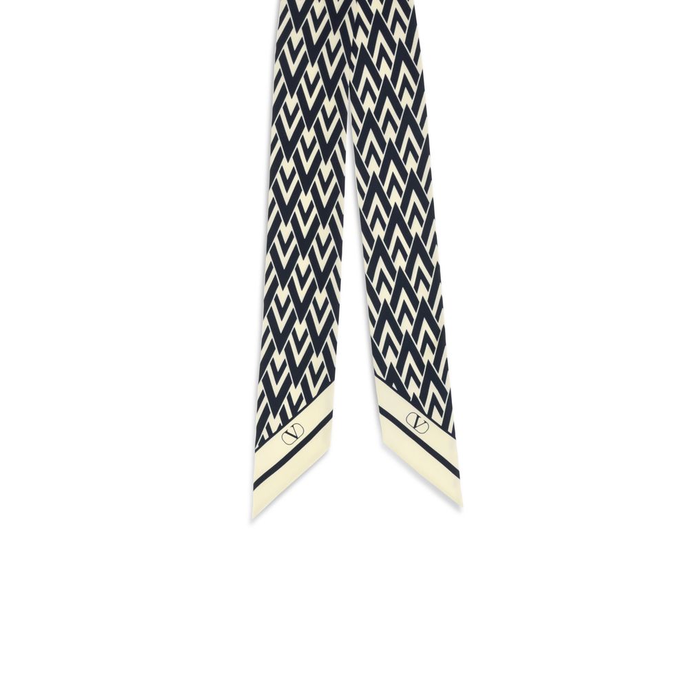 Valentino Garavani Blue Silk Twill Tout La V Scarf