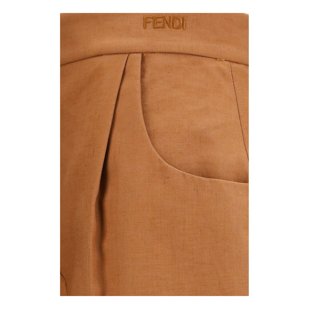 Fendi Brown Cotton & Linen Balloon Pants