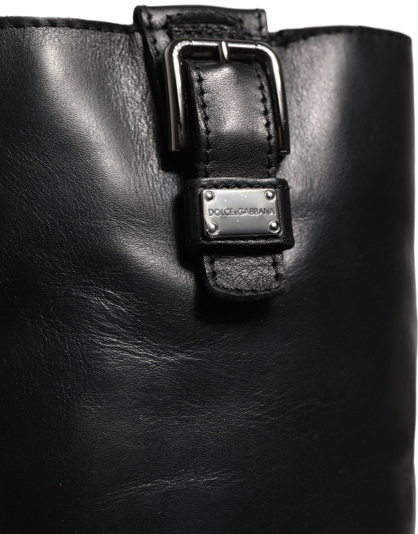 Dolce & Gabbana Black Leather Buckle Detail Mid Calf Boots