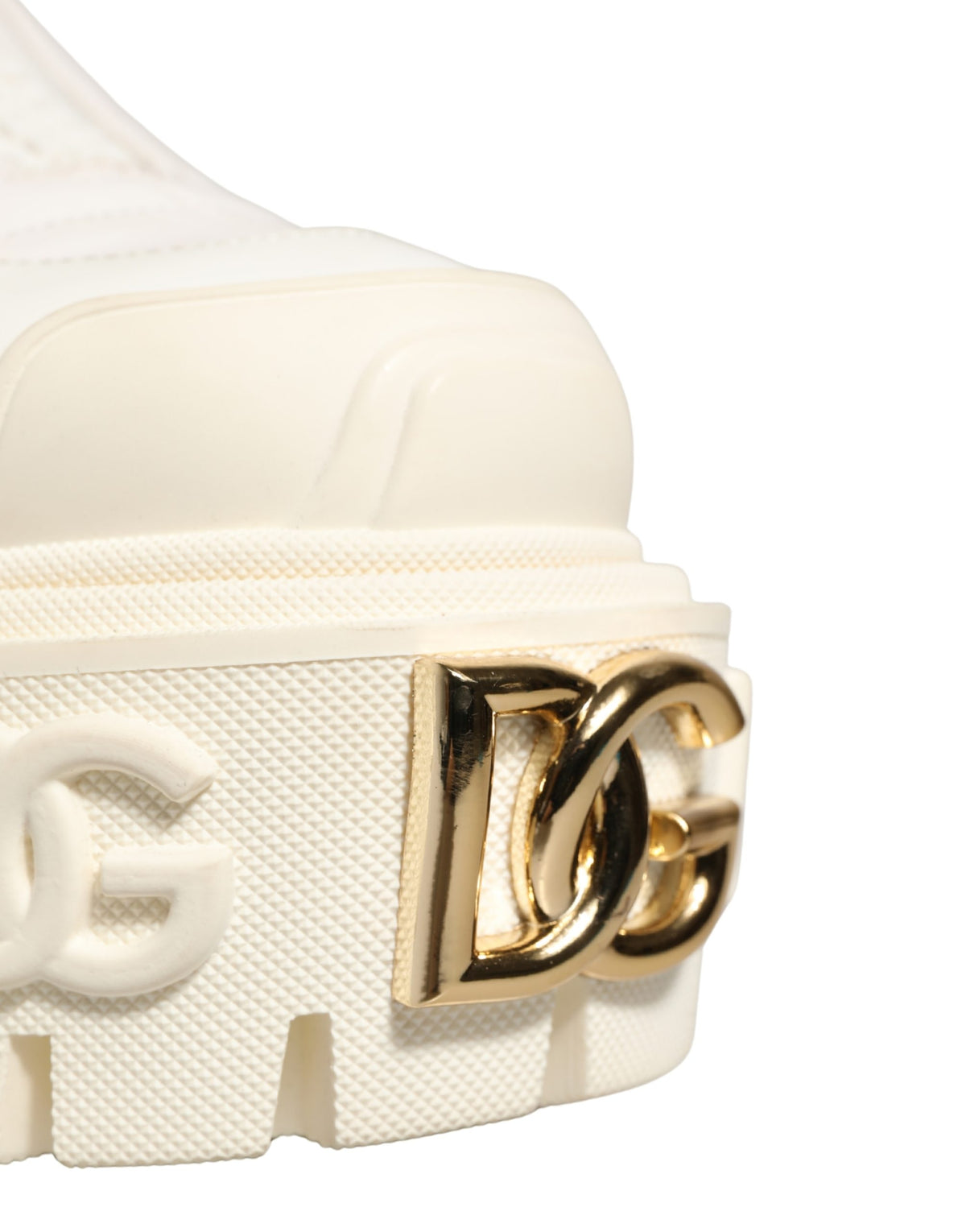 Dolce & Gabbana White Leather Rubber Logo Ankle Boots