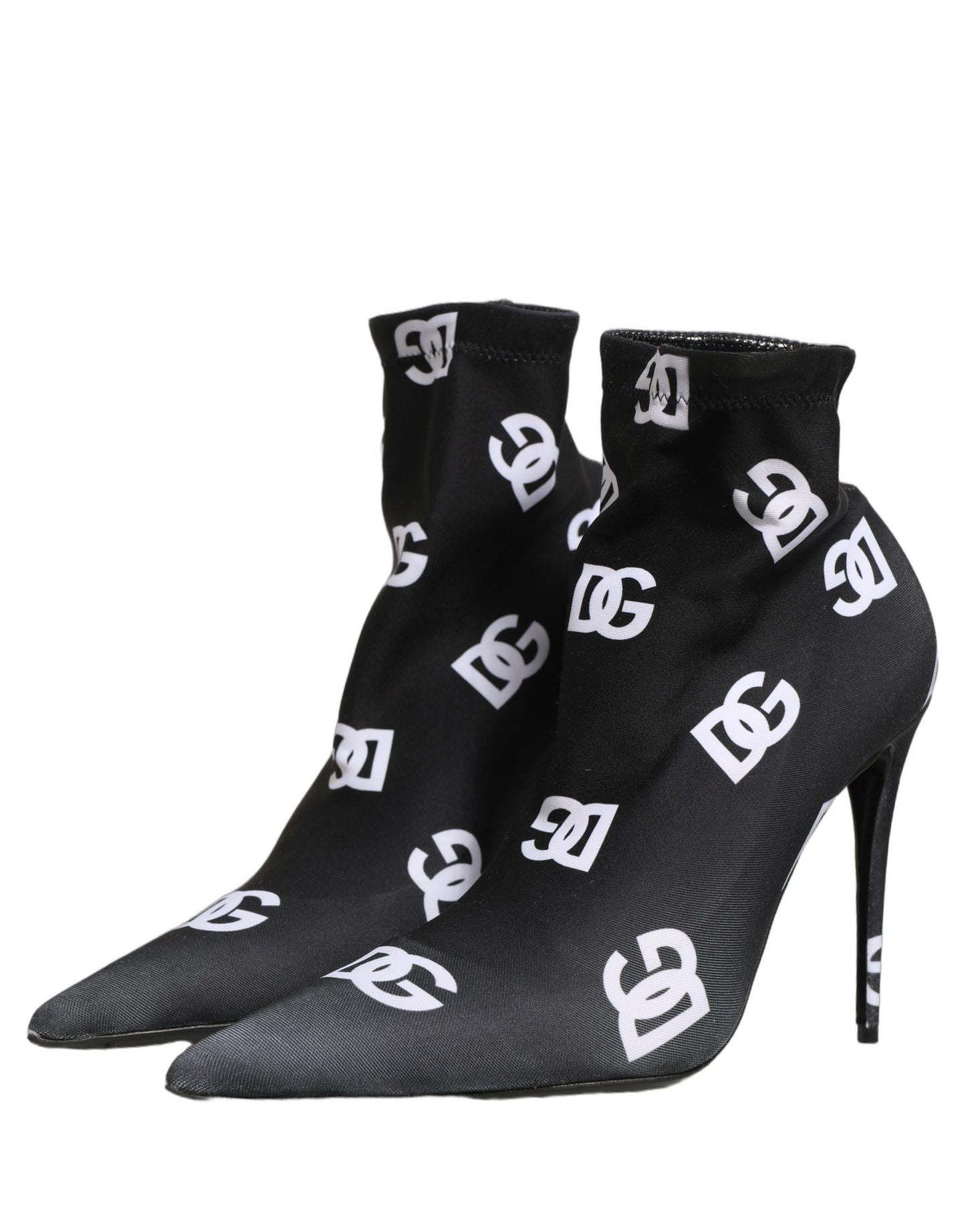 Dolce & Gabbana Black Logo Stretch Heels Ankle Boots