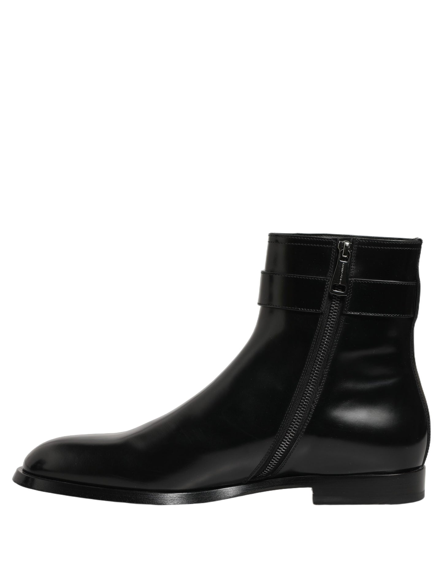 Dolce & Gabbana Black Leather Logo Buckle Mid Calf Boots