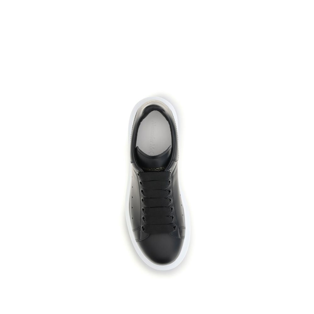 Alexander McQueen Black Calf Leather Oversized Platform Sneakers with White Sole