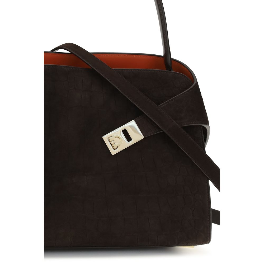 Ferragamo Brown Calf Leather Bos Taurus Hug Soft Shoulder Bag