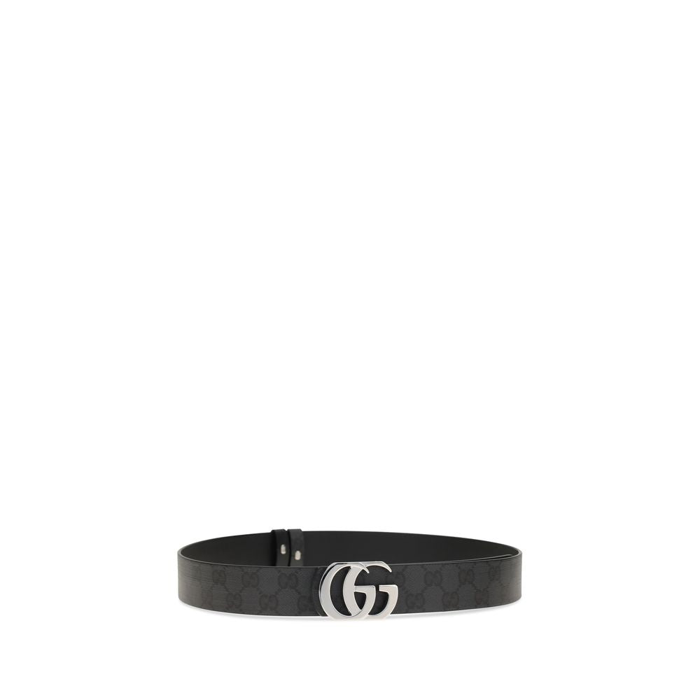 Gucci Black Calf Leather Reversible Cut GG Marmont Belt