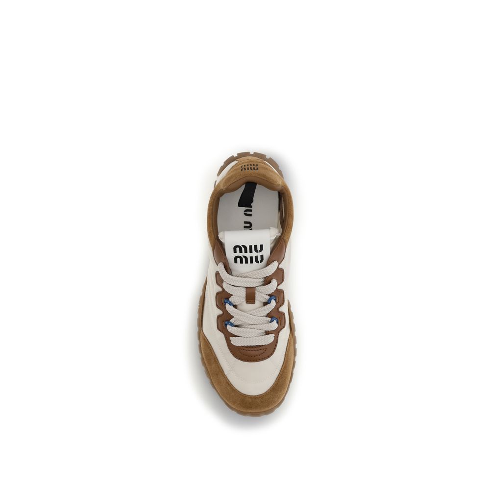Miu Miu Beige Tyre Technical Fabric and Suede Sneakers
