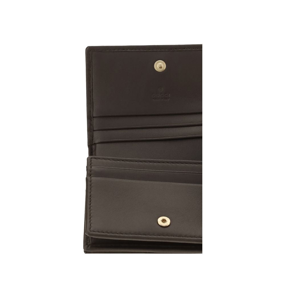Gucci Brown Chevron Matelassé Nappa Leather Small GG Marmont Wallet