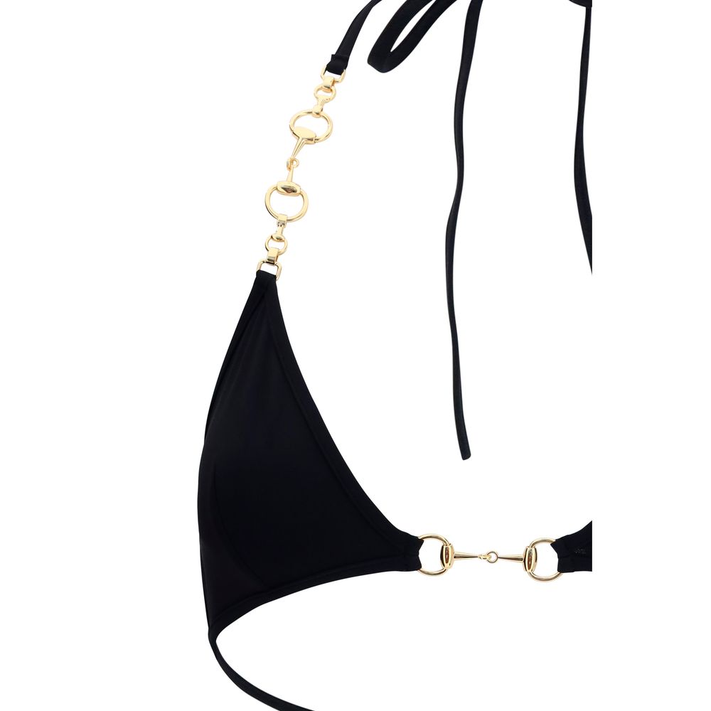 Gucci Black Stretch Bikini with Gold Tone Horsebit Chain