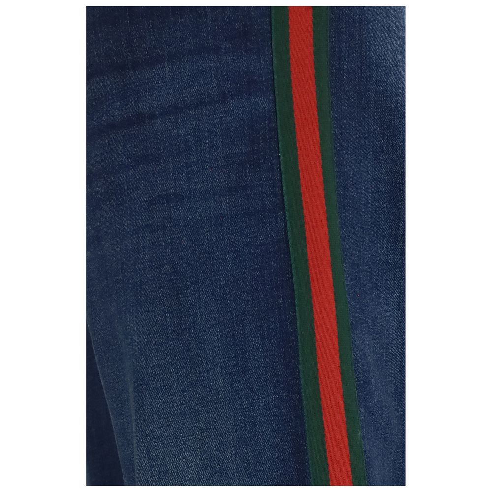 Gucci Blue Cotton Flared Web Stripe Jeans