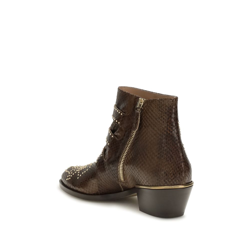 Chloé Brown Leather Python Effect Susanna Ankle Boots