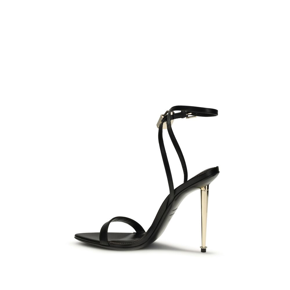 Tom Ford Black Pointy Stiletto Heel Sandals with Gold Padlock & Key Charm