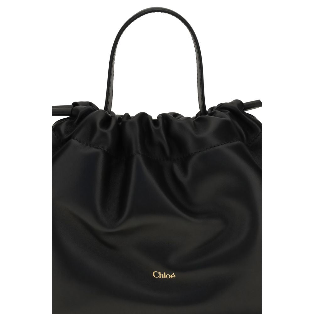 Chloé Black Lamb Leather Icons Mini Drawstring Shoulder Bag