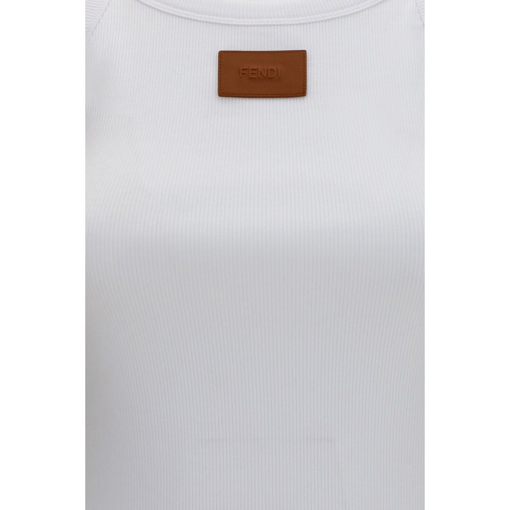 Fendi White Cotton Ribbed Tank Top