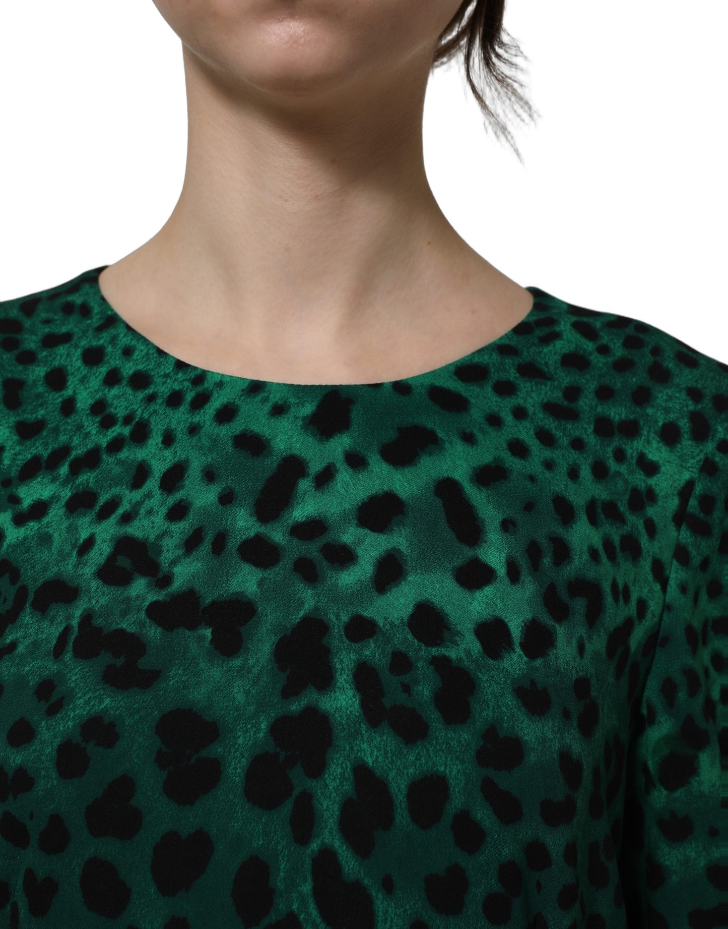 Dolce & Gabbana Green Leopard Print Silk Knee Length Dress