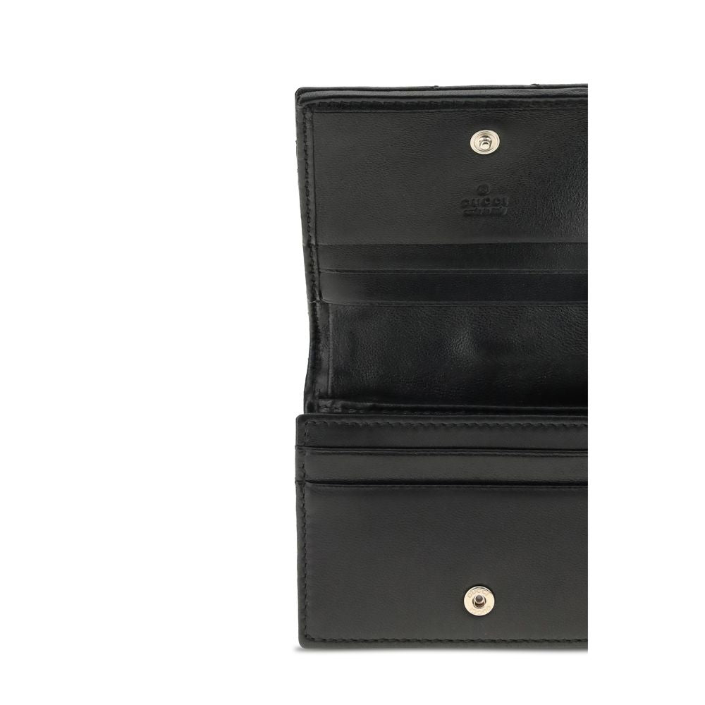Gucci Black Lamb Leather GG Marmont Chevron Matelassé Wallet