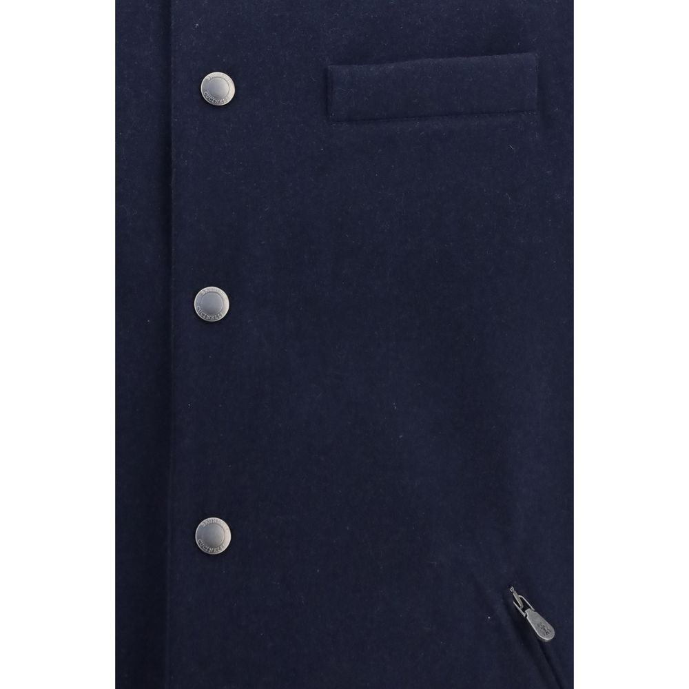 Brunello Cucinelli Blue Wool Gilet Sleeveless Button Up Hooded Jacket