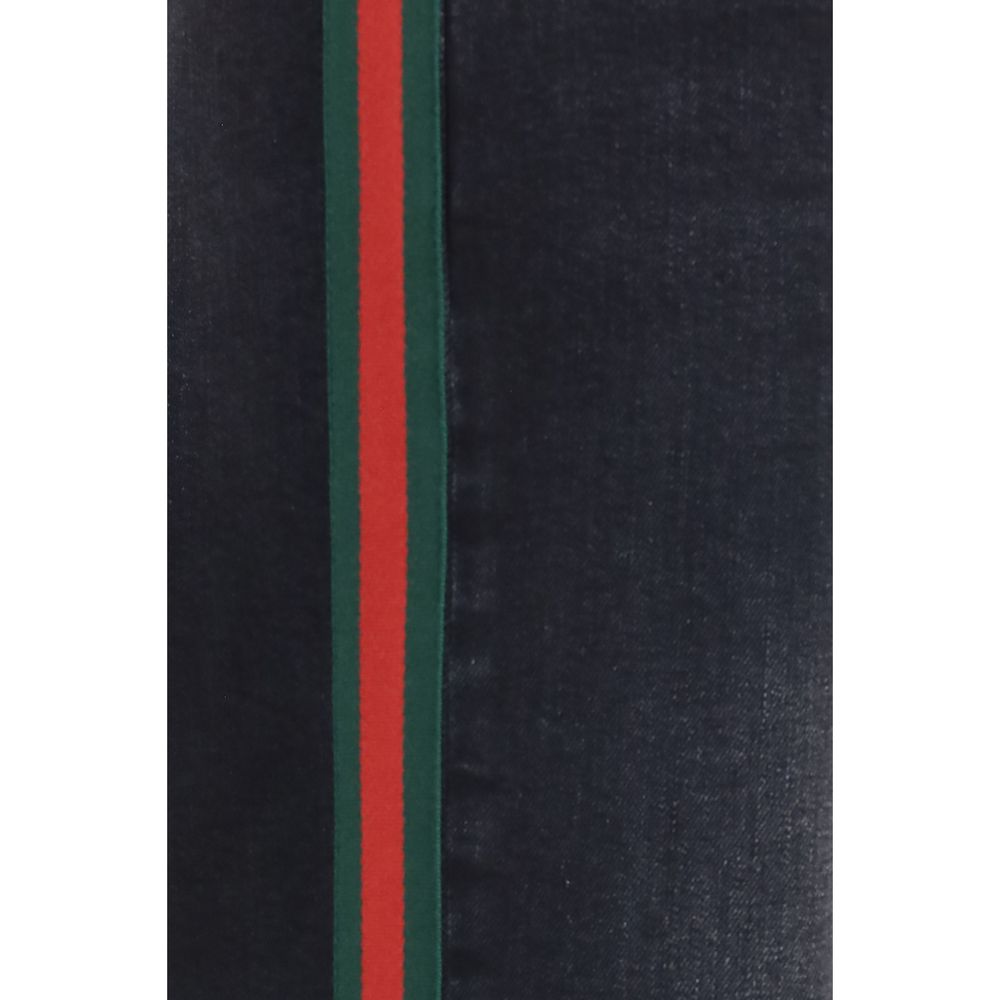 Gucci Black Cotton Straight-Leg Web Stripe Stretch Jeans