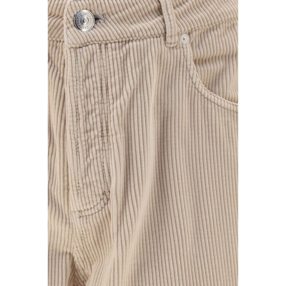 Brunello Cucinelli Beige Cotton Corduroy Trousers for Men