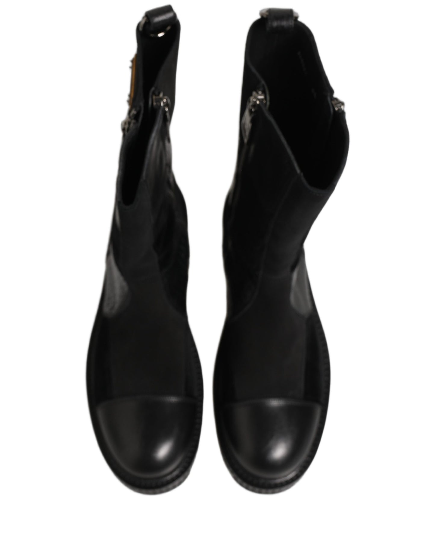 Dolce & Gabbana Black Patchwork Leather Mid Calf Boots for Men