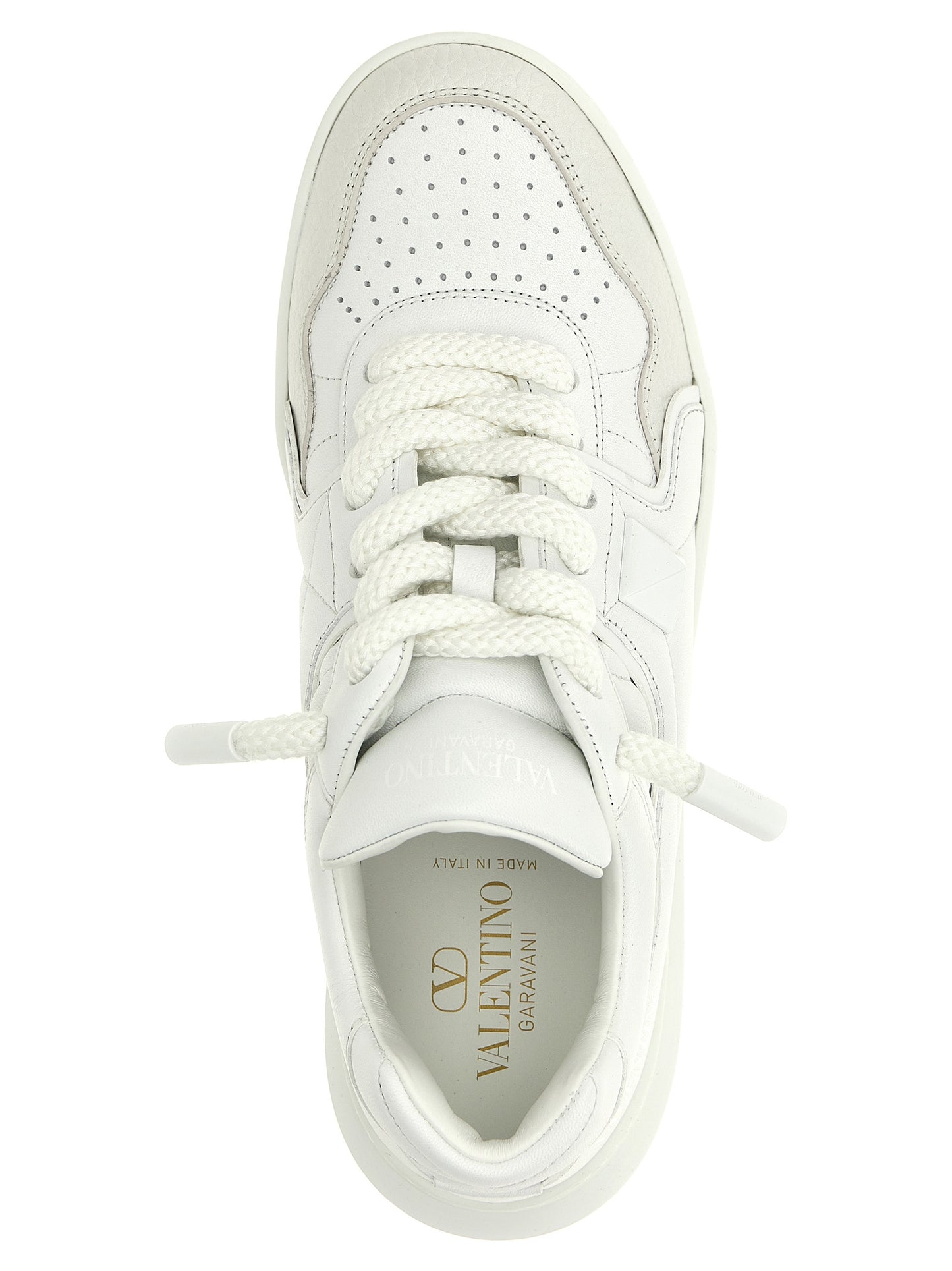Valentino Garavani White Calfskin Chunky One Stud Sneakers