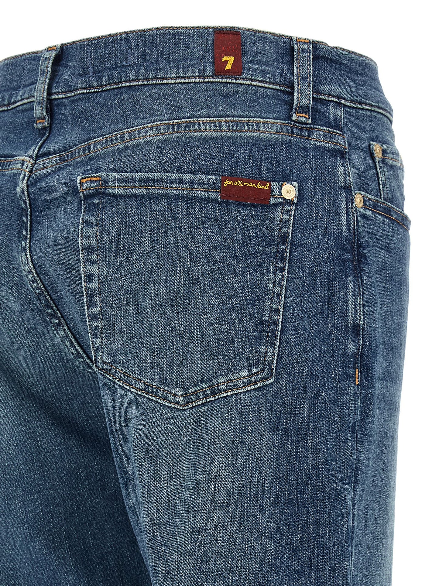 7 For All Mankind Blue Cotton Relaxed Skinny Fit Jeans - W28